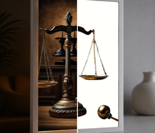 Adalet Terazisi Hukuk LED Işıklı Tablo – Dekoratif Masa & Gece Lambası