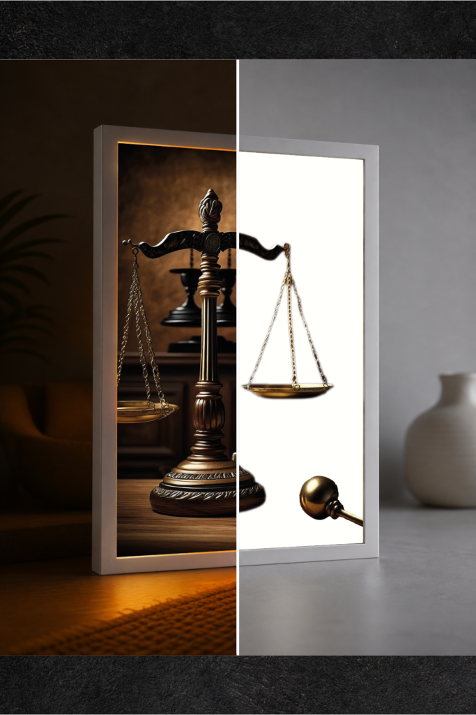 Adalet Terazisi Hukuk LED Işıklı Tablo – Dekoratif Masa & Gece Lambası