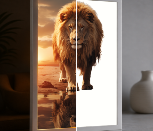 Gün Batımında Yansımalı Aslan LED Işıklı Tablo – Dekoratif Masa & Gece Lambası