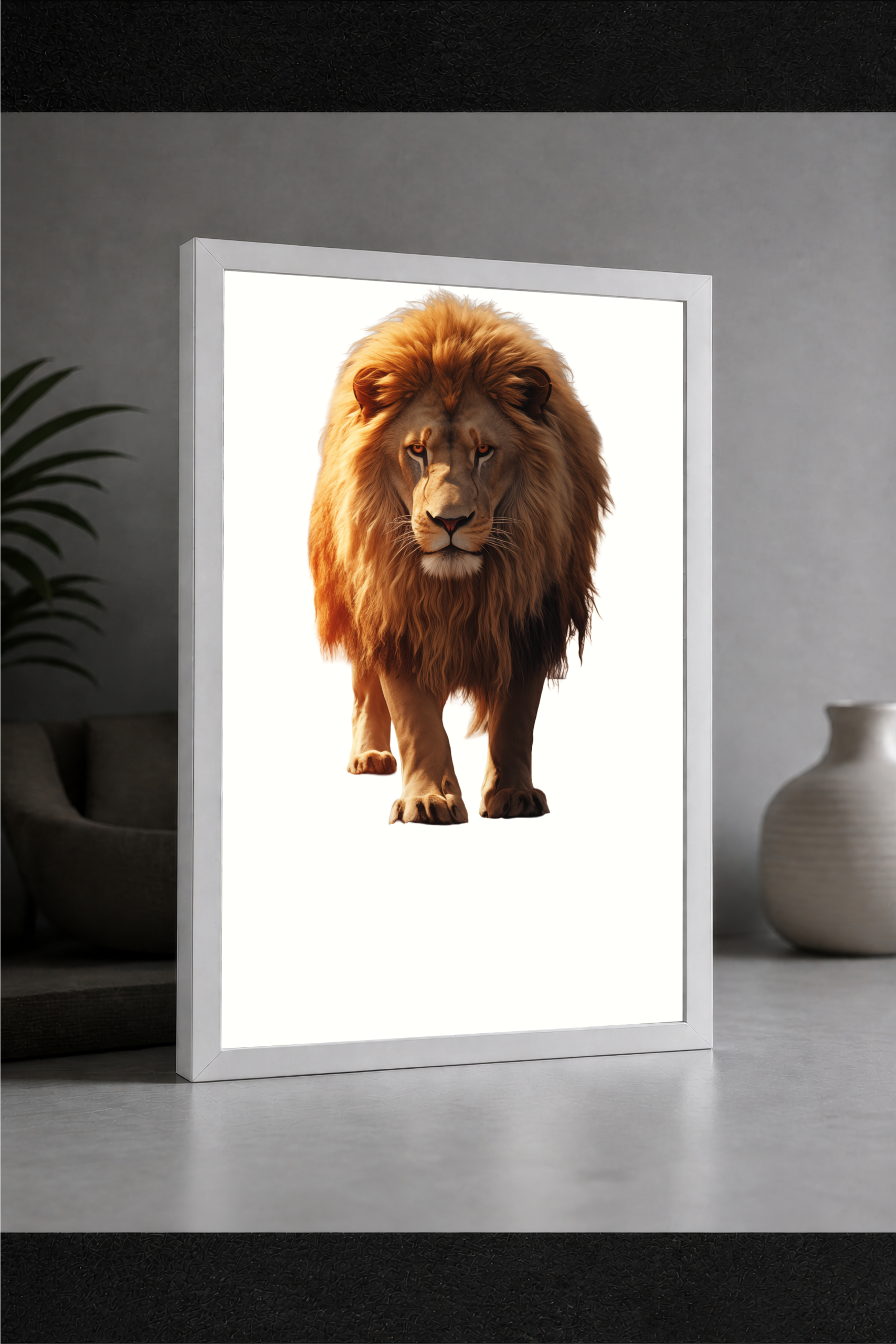 Gün Batımında Yansımalı Aslan LED Işıklı Tablo – Dekoratif Masa & Gece Lambası - Görsel 3