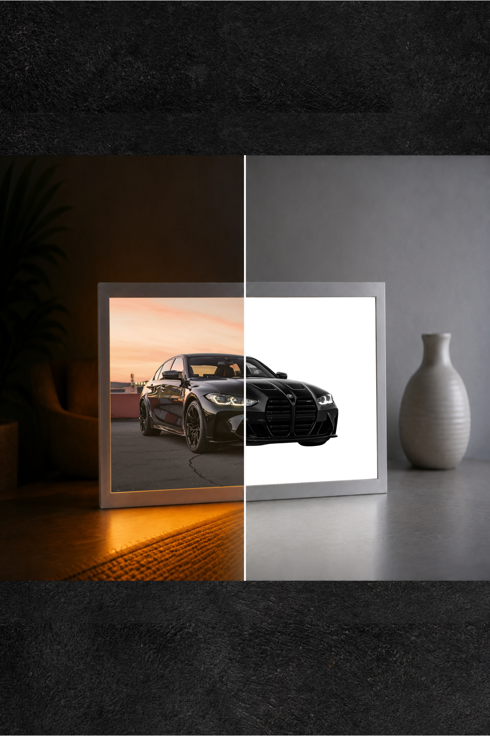 Gün Batımında BMW M3 LED Işıklı Tablo – Dekoratif Masa & Gece Lambası