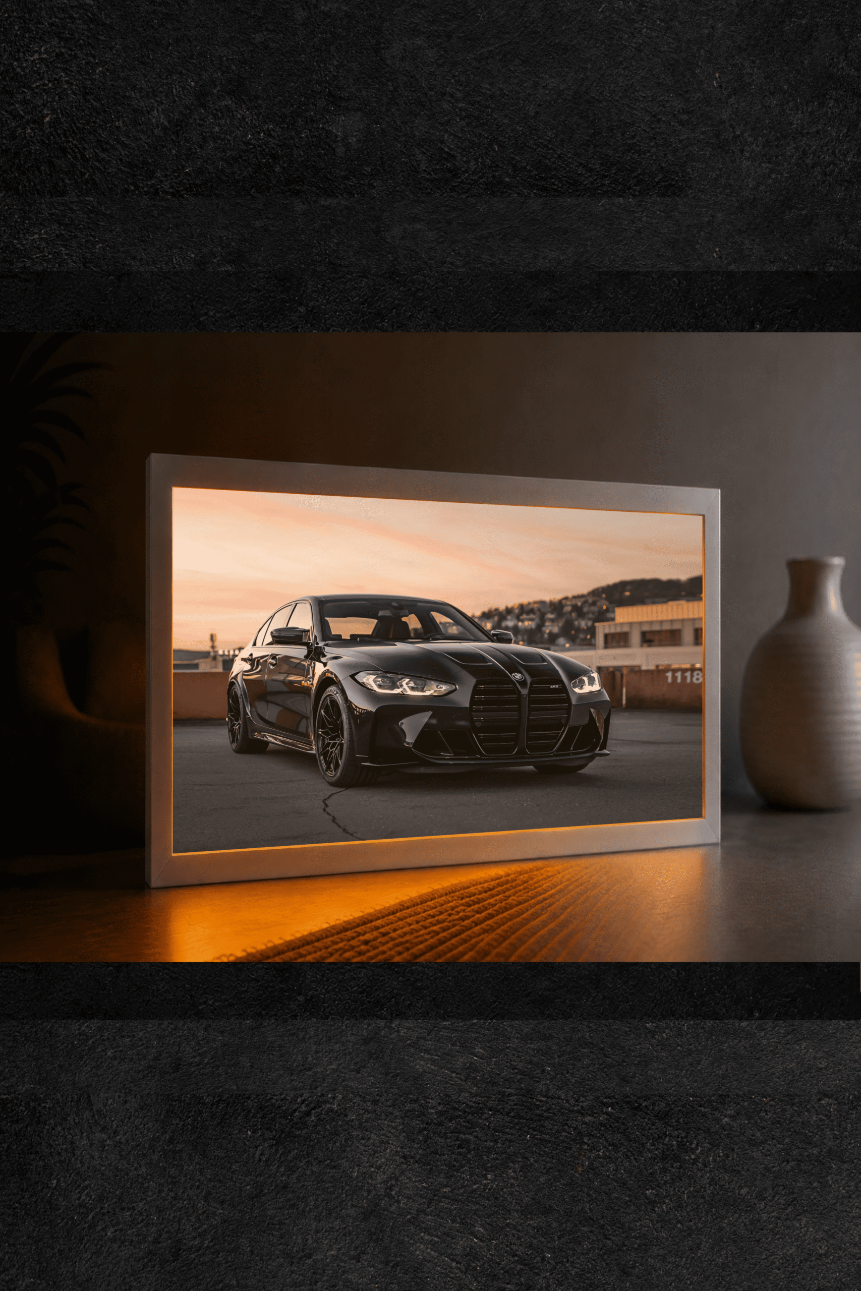 Gün Batımında BMW M3 LED Işıklı Tablo – Dekoratif Masa & Gece Lambası - Görsel 2