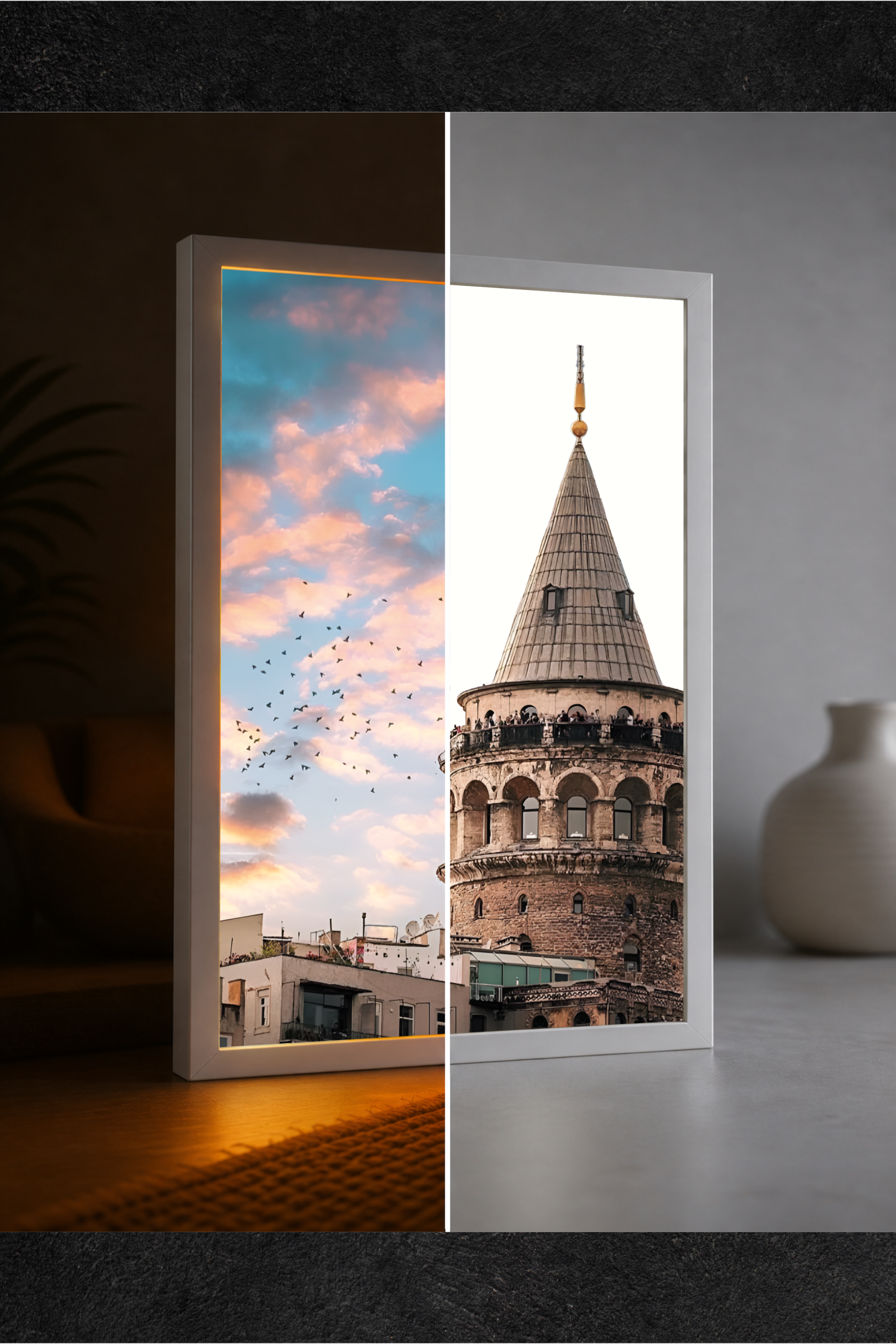 Tarihi Galata Kulesi LED Işıklı Tablo – Dekoratif Masa & Gece Lambası
