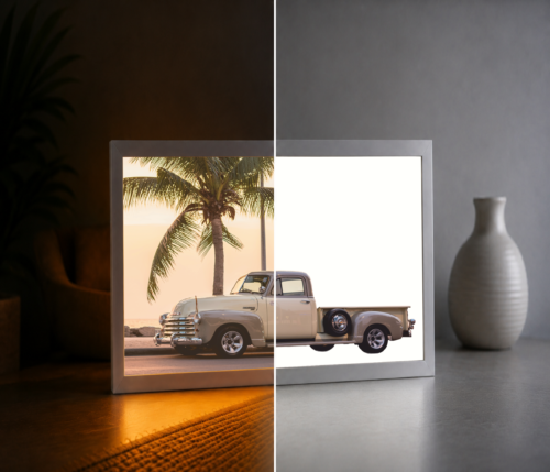 Klasik Amerikan Pickup Sahil LED Işıklı Tablo – Dekoratif Masa & Gece Lambası