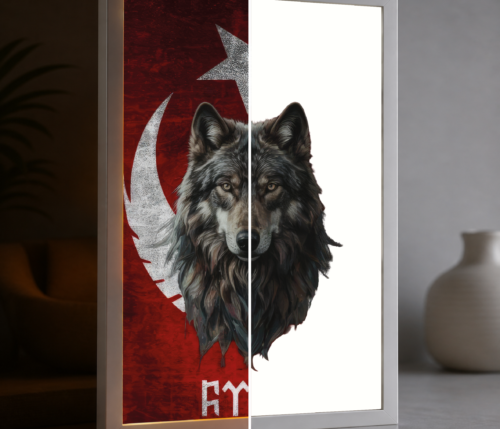 Bozkurt ve Ay Yıldız LED Işıklı Tablo – Dekoratif Masa & Gece Lambası
