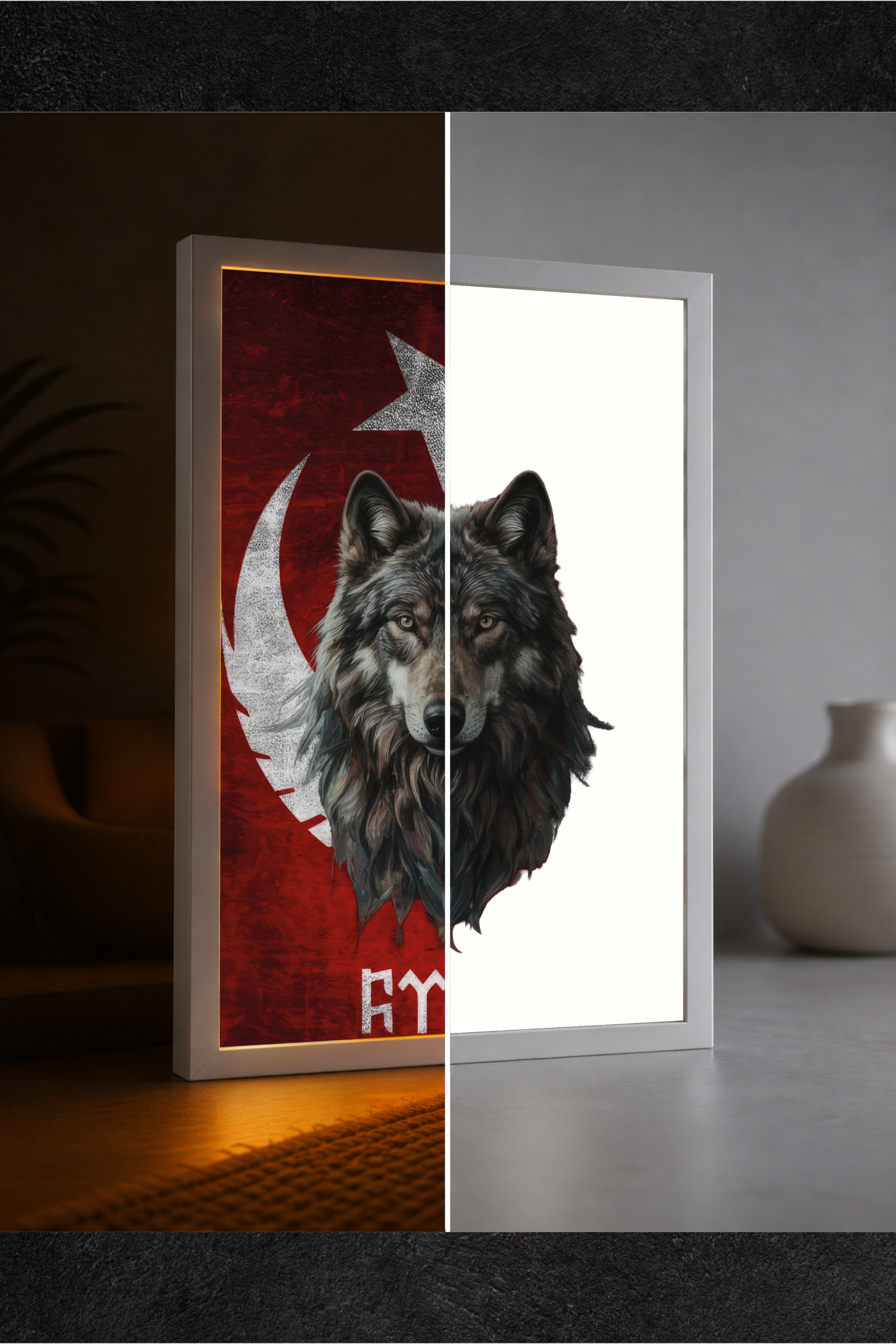 Bozkurt ve Ay Yıldız LED Işıklı Tablo – Dekoratif Masa & Gece Lambası