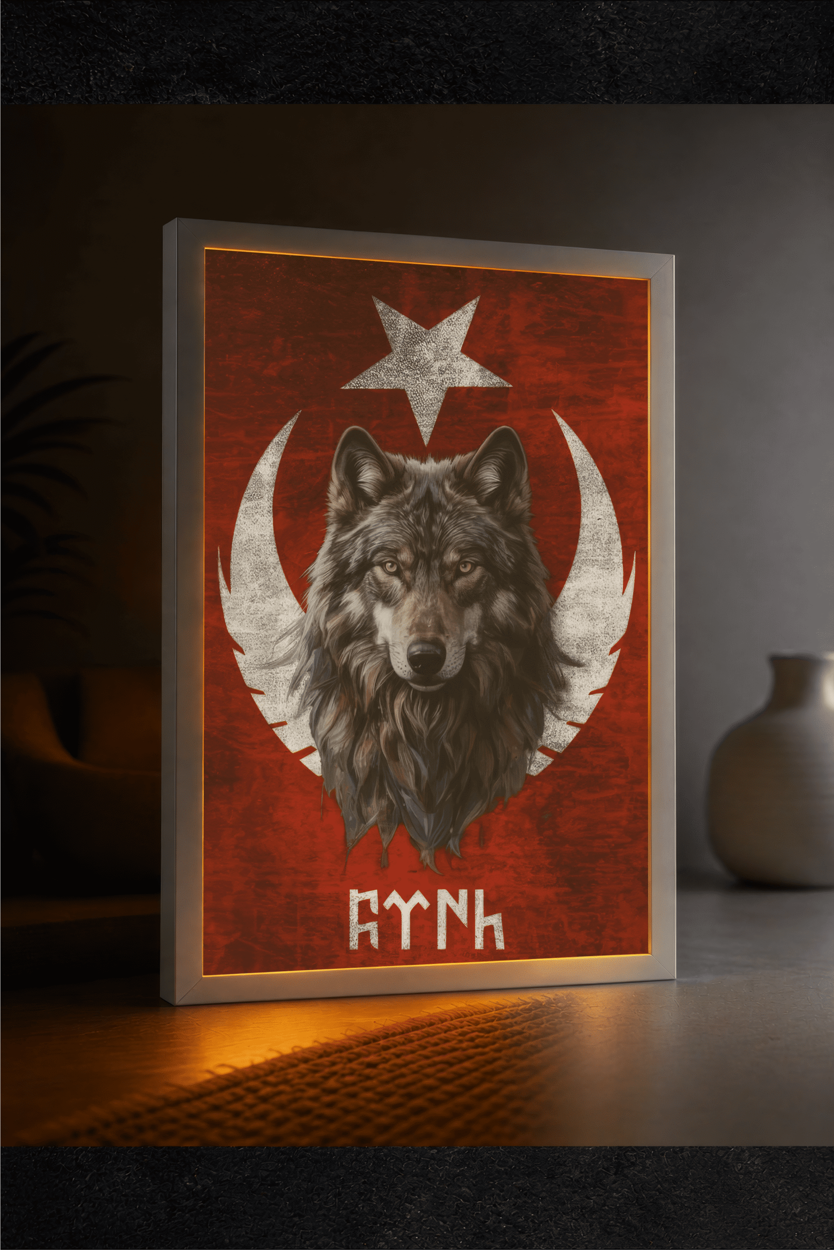 Bozkurt ve Ay Yıldız LED Işıklı Tablo – Dekoratif Masa & Gece Lambası - Görsel 2