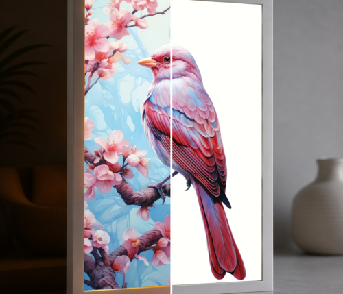 Pembe Bahar Kuşu LED Işıklı Tablo – Dekoratif Masa & Gece Lambası