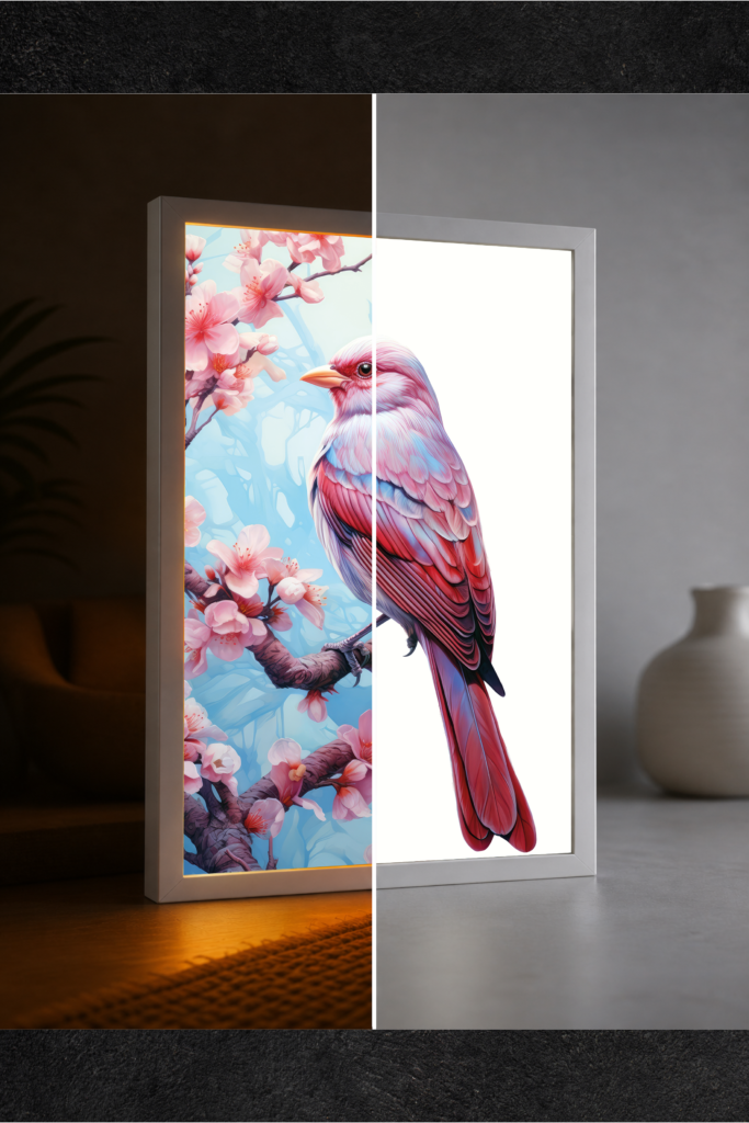 Pembe Bahar Kuşu LED Işıklı Tablo – Dekoratif Masa & Gece Lambası