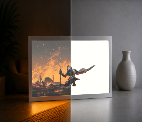 Karanlık Savaşçı LED Işıklı Tablo – Dekoratif Masa & Gece Lambası