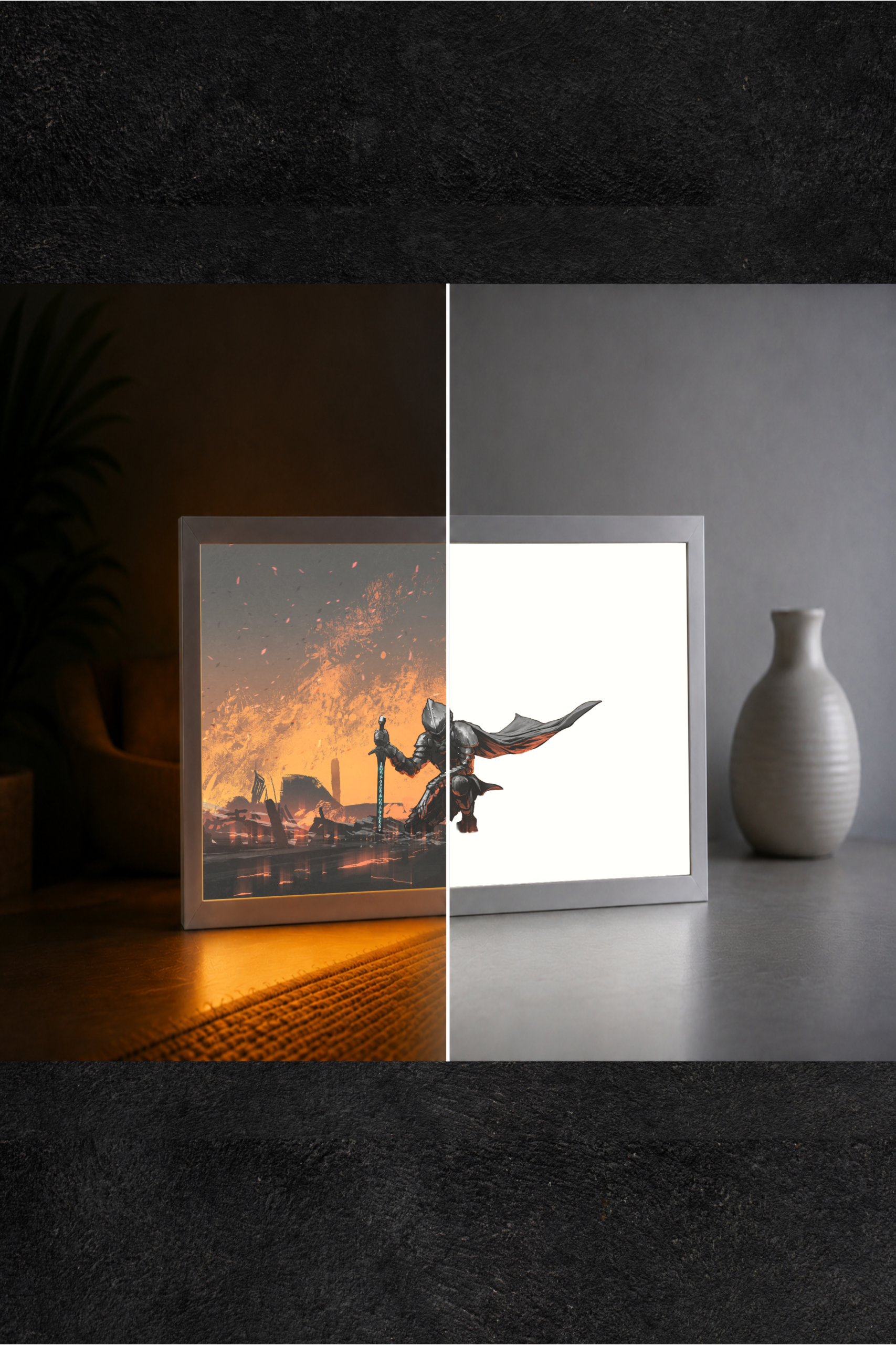 Karanlık Savaşçı LED Işıklı Tablo – Dekoratif Masa & Gece Lambası