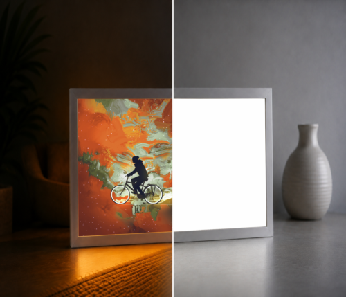 Soyut Bisiklet Yolculuğu LED Işıklı Tablo – Dekoratif Masa & Gece Lambası