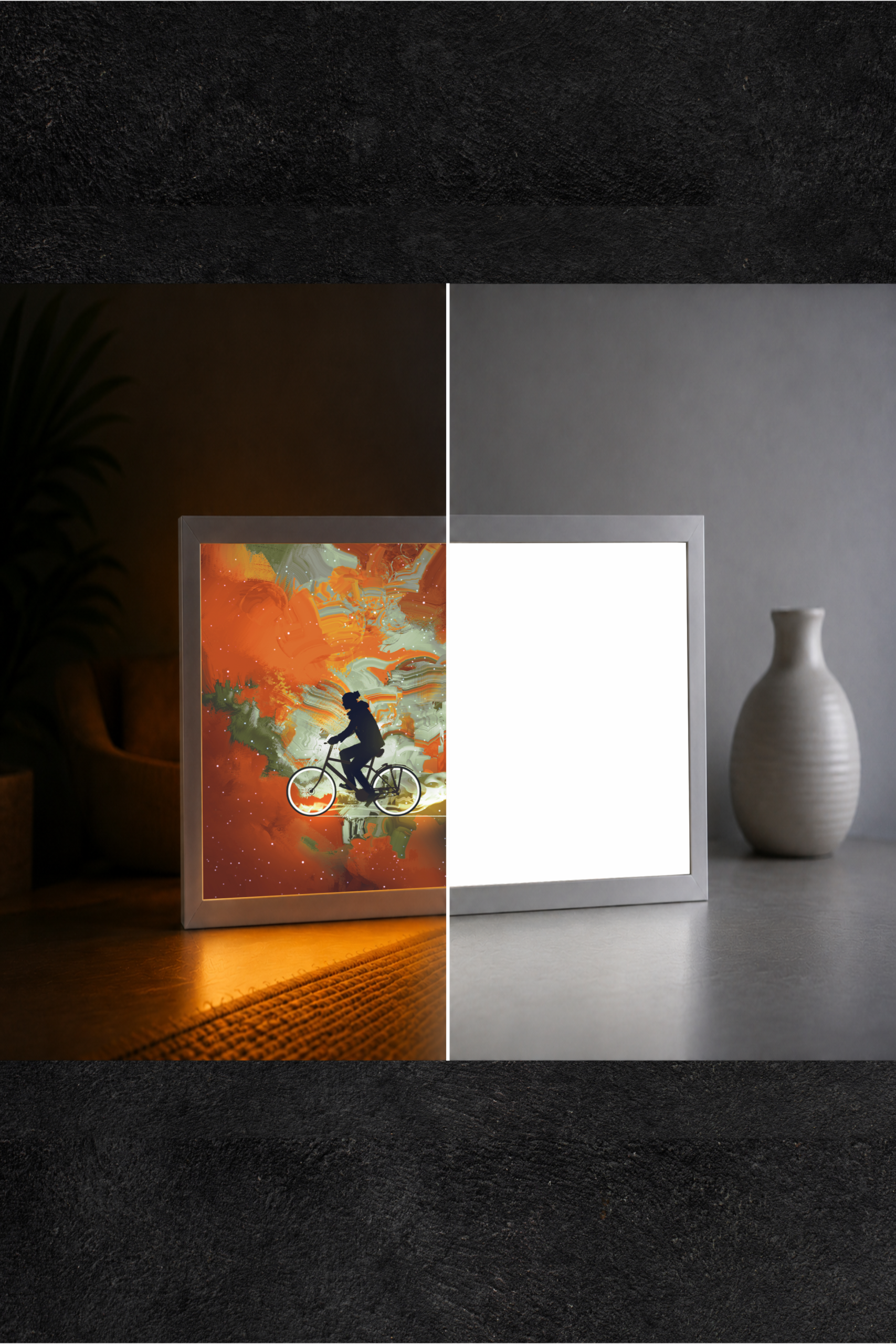 Soyut Bisiklet Yolculuğu LED Işıklı Tablo – Dekoratif Masa & Gece Lambası